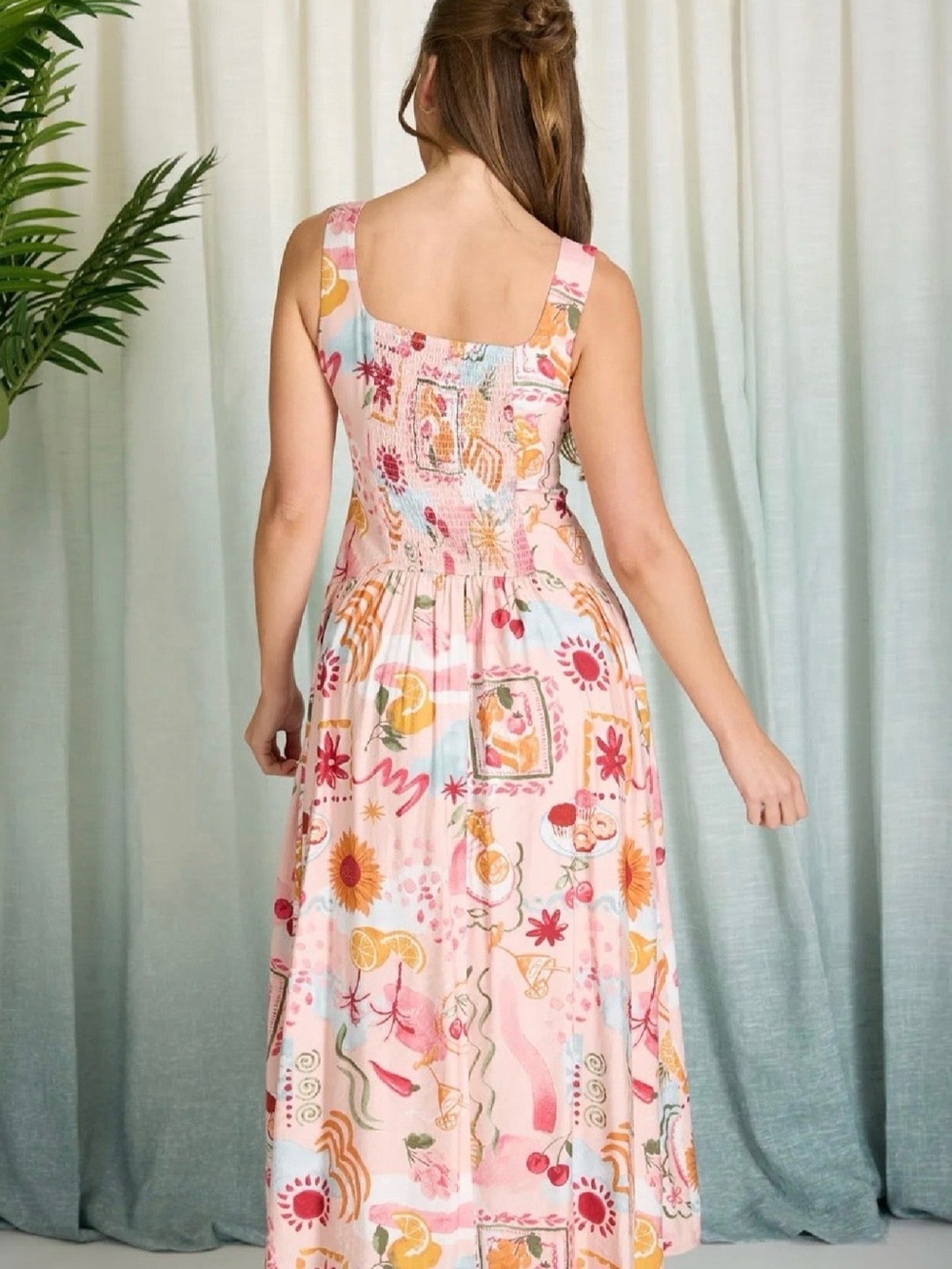 Pastel Pink Floral Print Midi Tank Dress - Picture 4 of 5